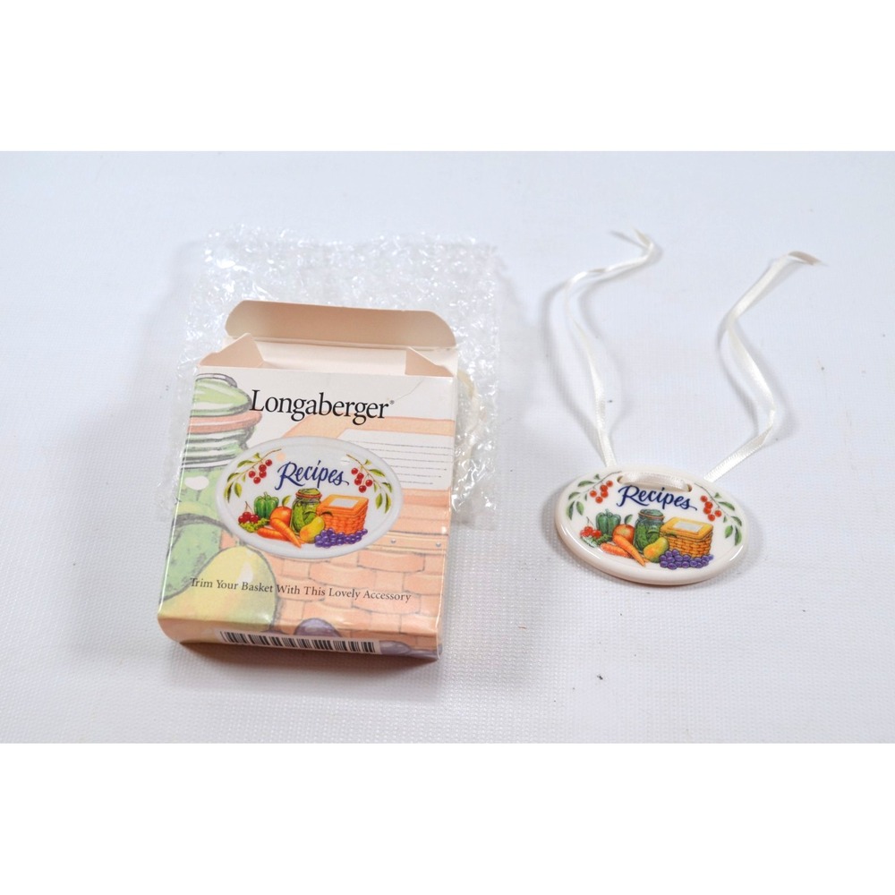 Longaberger 1998  " Recipes " Ceramic Tie-On #31739 w Box Ribbon